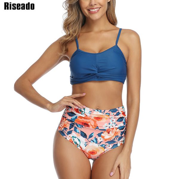 

riseado high waist bikinis set swimwear women 2020 swimsuit push up bikinis tropical print beach wear rushed summer biquini