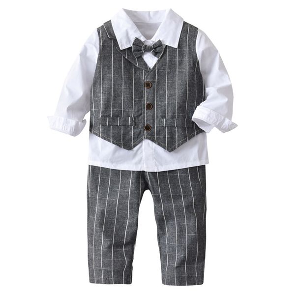 Baby Kid Boys Wedding Formal 4pc Set Shirt Brown Pants Bow Tie Hat Suit size S-7