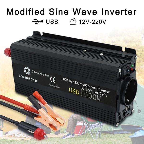 

профессиональный 1200w/1500w / 2000w usb power inverter dc 12v to ac 220v со светодиодным автомобильным преобразователем для бытовой техники