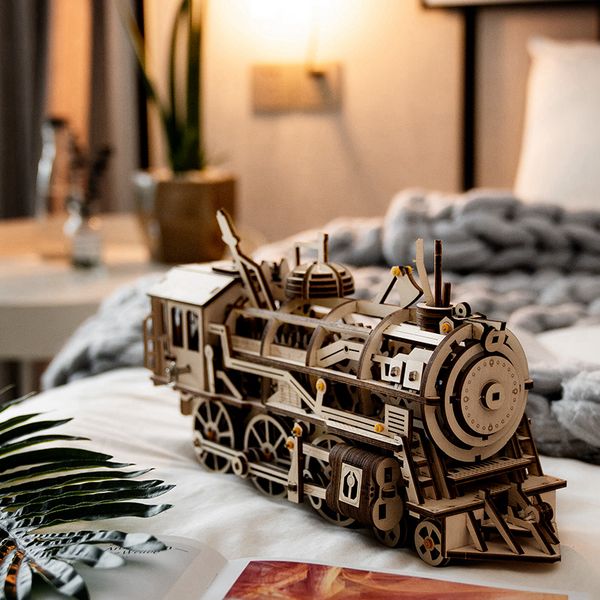 

robotime diy clockwork gear drive locomotive 3d wooden model building kits toys hobbies gift for children lk701 y200414