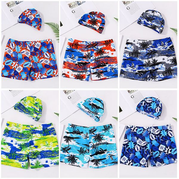 

2019 summer boys in the big boy wearing cap speed dry swimming trunks shorts boys swimming trunks suit for