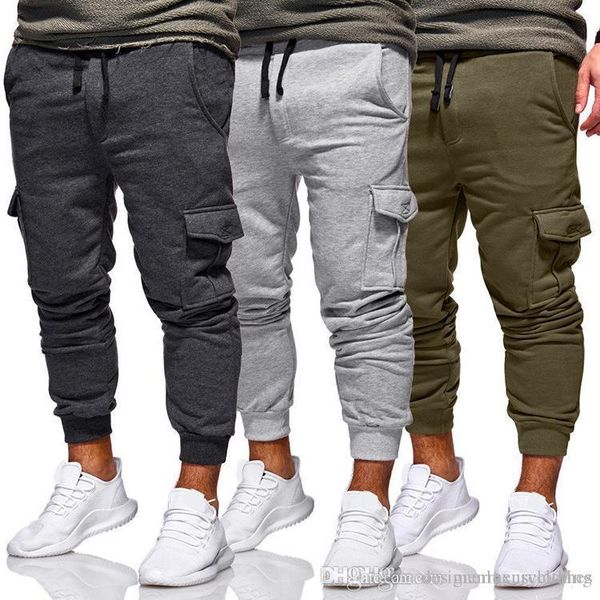 

hihop mens pants casual gym athletic sports pencil pants jogger trousers pockets designer pantalones, Black