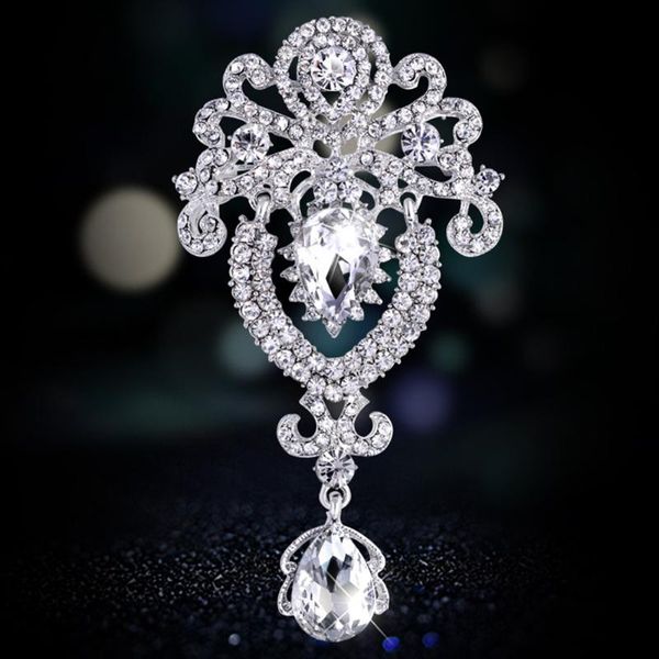 

crown bridal brooch rhinestone crystal diamante party silver broach pin, Gray
