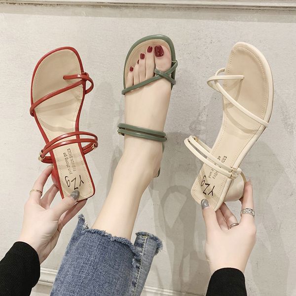 

female shoes ladies' slippers luxury slides square heel med cross-tied 2020 designer block summer hoof heels retro pu rome, Black