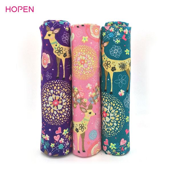 

2019 new print deer cotton linen fabric christmas decoration for patchwork fabrics dress sofa curtain material 150x45cm, Black;white