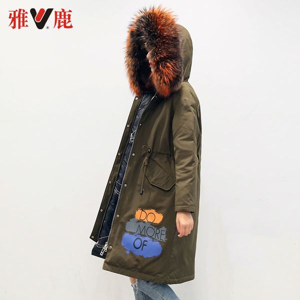 

yaloo/yaloo down jacket women's mid-length new korean fashion long thick large fur collar, Black;white