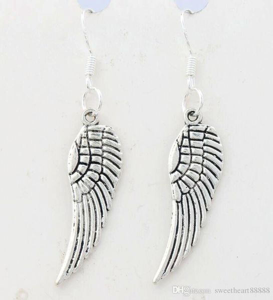 

angel wing earrings 925 silver fish ear hook 40pairs lot antique silver chandelier e084 46.5x9.2mm