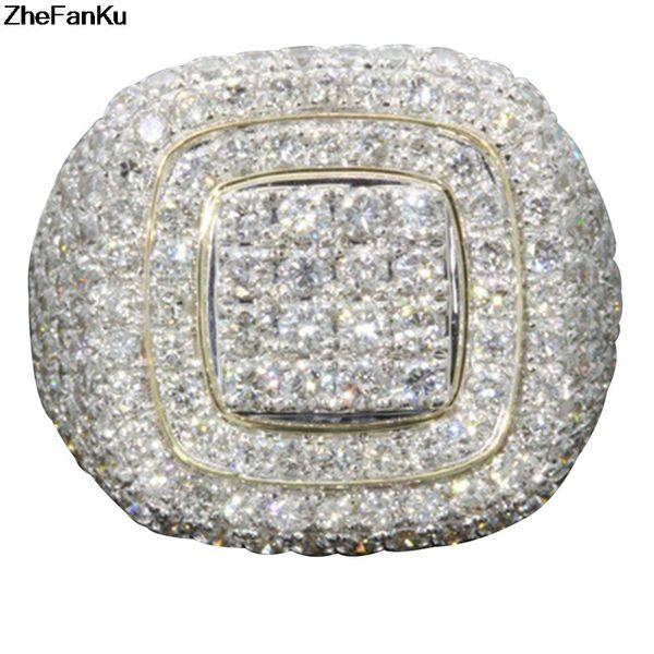 

fashion full off crystal silver ring men jewelry big mens signet rings for man luxury zircon wedding band rings, Slivery;golden