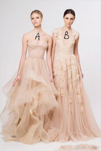 

2020 new vintage a line latest blush wedding bridal dress gown deep v cap sleeves pink lace applique tulle sheer wedding dresses, White