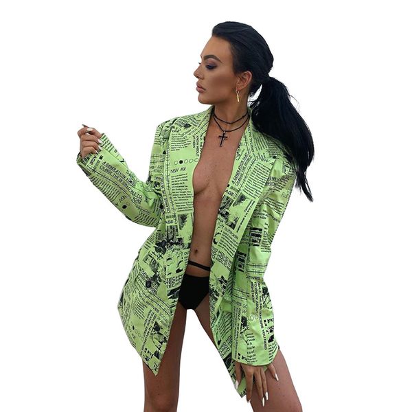 

unique letter suit jacket 2019 autumn new women's personality newspaper print long-sleeved suit collar casual loose small, White;black