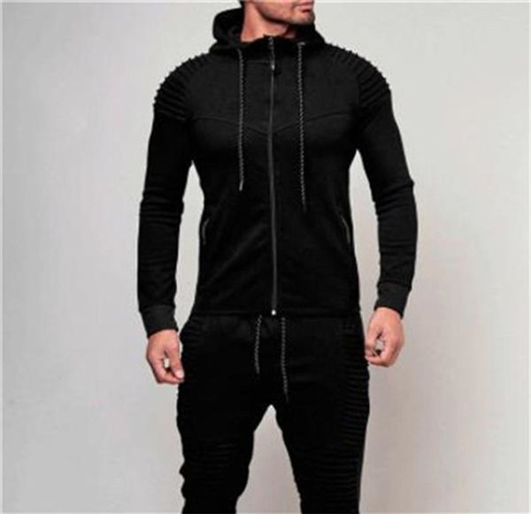 

solid color hooded stripe cardigan mens sportswear sports fitness long sleeve hooded loose mens sweatshirts with zipper, Black