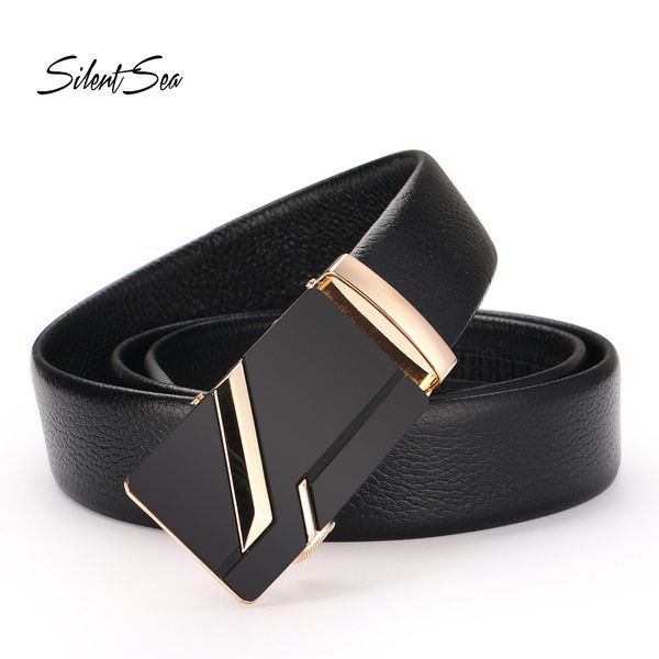 

silentsea fashion genuineleather belt male automatic buckle men belts alloy buckle girdle men cowskin waist strap, Black;brown