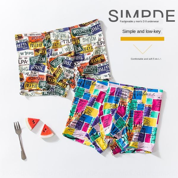 

men's letter ice silk underwear and shorts underwear teenager boxer pants mid-waist comfortable breathable shorts four-corner pants, Black;white