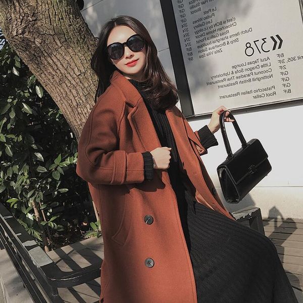 2020 New Loose Wool Blend Coat Women Turn Down Collar Outerwear