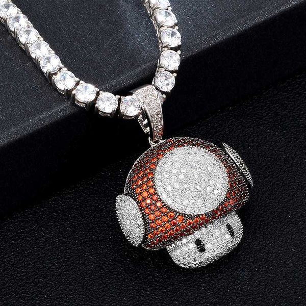 

d&z hip hop iced out mushroom necklace & pendant micro pave + cubic zirconia shiny colorful mushroom pendant for man /women, Silver