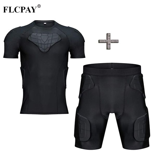 

men's padded compression shirt and shorts protective suits rib chest hip thigh protector for football paintball hocky baseball, White;black