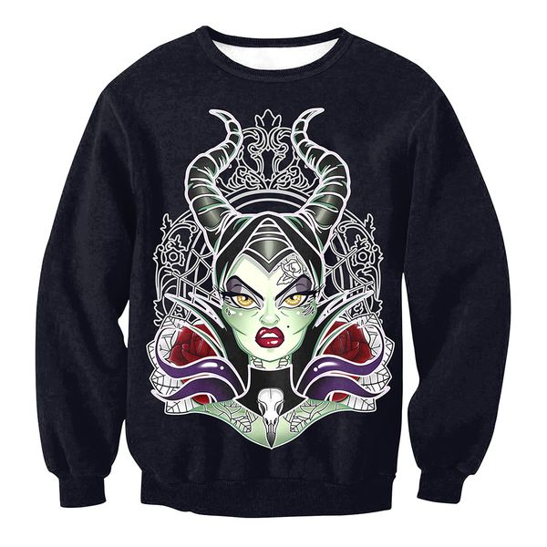 

women's fashion ladies stylish round neck long sleeve halloween black witch digital print casual pulover sweatshirt holiday