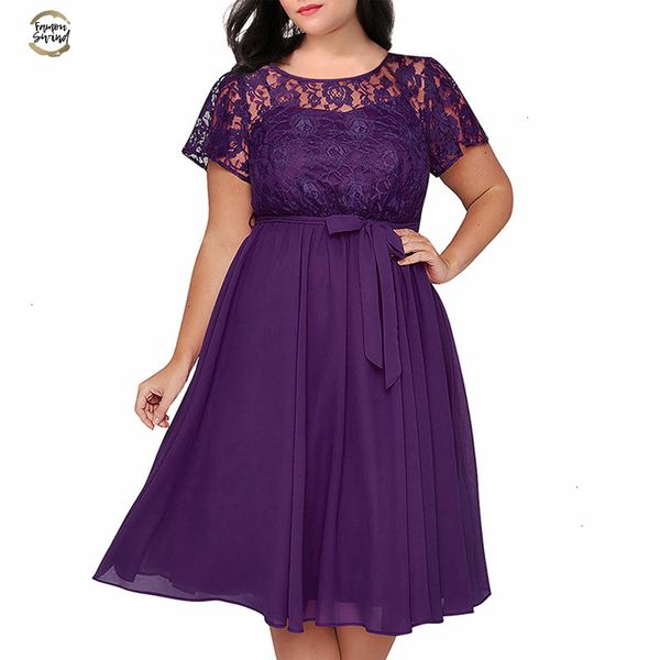 

women vintage short sleeve floral lace a-line dress o-neck plus size 8xl 9xl party chiffon midi cocktail swing dress, Black;gray
