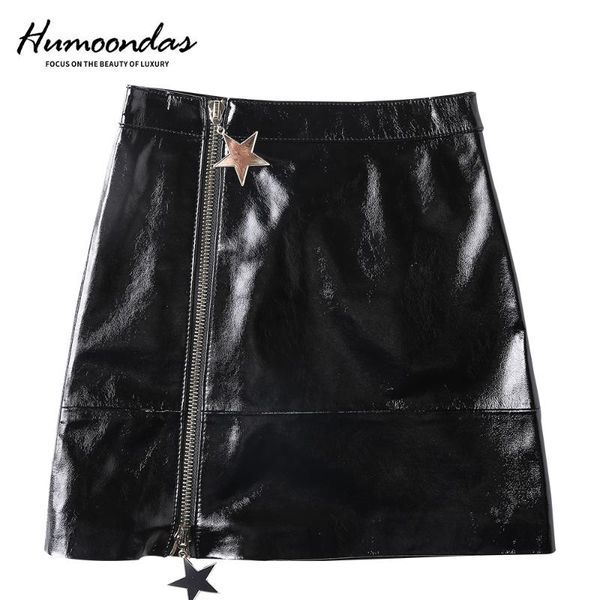 

skirts humoondas women fashion high waist skirt zip genuine leather short pencil bodycon mini 2021 solid sheepskin, Black