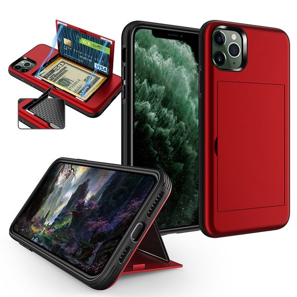 

for iphone 12 11 pro max x xs xr 6 7 8 plus galaxy note 20 s20 ultra credit card slot hybrid phone case magnet kickstand cover 10pcs