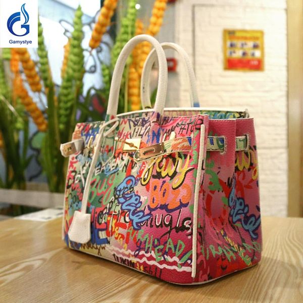 

горячая мода граффити многоцветные женские сумки натуральная кожа ручная роспись ручной рисунок настоящая коровья кожа дизайнерские сумки вы