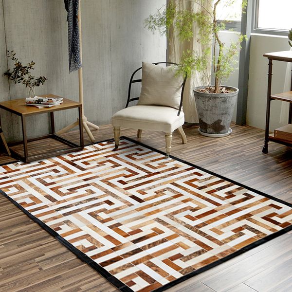 Famifun New European Geometry Pure Cowhide Carpet Living Room