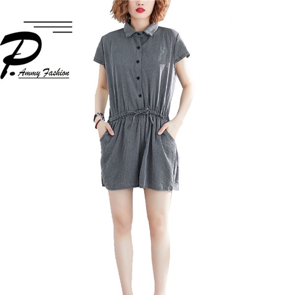 

women overalls linen summer jumpsuit striped jumpsuit women romper short pants vintage jumpsuits for 2019 plus size, Black;white