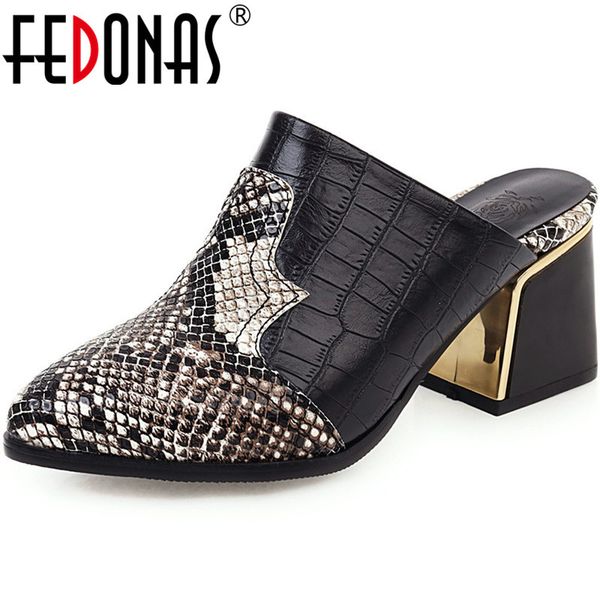 

fedonas color mixing women shoes pointed toe high heels pumps spring summer show off mules party casual shoes woman, Black