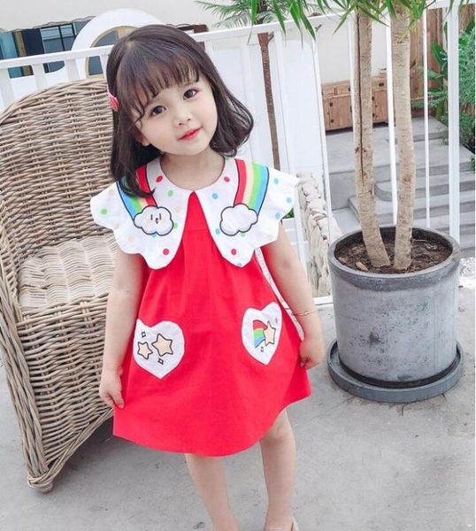 

retail 2020 summer baby girls cartoon dress, princess kids sweet clothing 2-6 t, Red;yellow