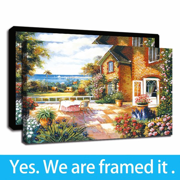 

seaside villa framed art oil paintings canvas prints artwork abstract landscape pictures printed on canvas wall art for home decor