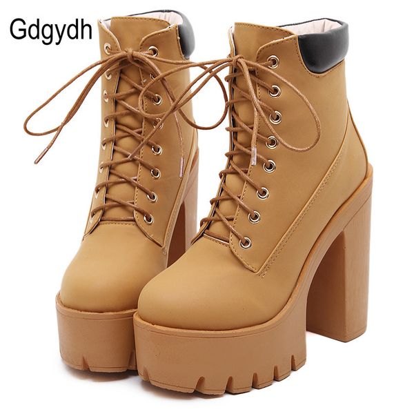 

gdgydh fashion spring autumn platform ankle boots women lace up thick heel platform boots ladies worker boots black big size 42 t200104