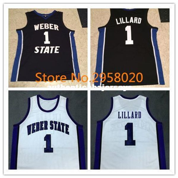 

custom damian lillard weber state black white college basketball jerseys embroidery stitched custom any name and number, Black;blue