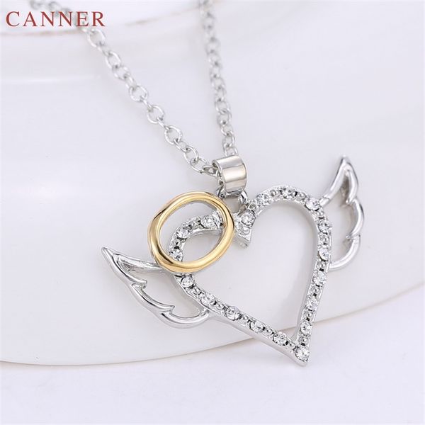 

love heart necklace women girls cute angel wings necklace pendants micro zirconia silver color jewelry bijoux femme c30