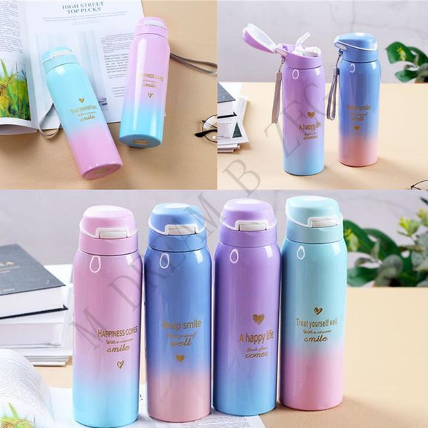

portable 450 ml insulated water bottle gradient insulated cup with straw stainless steel cup mugs coffee mug straight cups