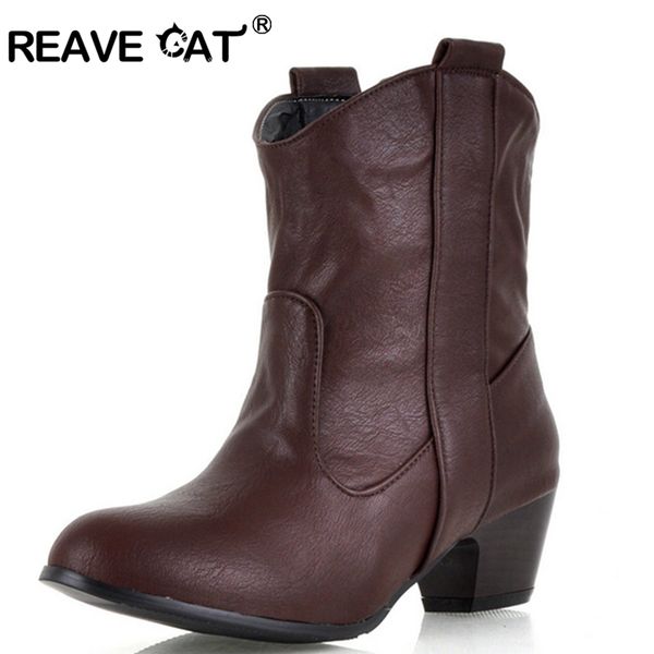 

reave cat new winter women boots ankle boots fashion pointed toe black brown casual low sale on short warm fashion female