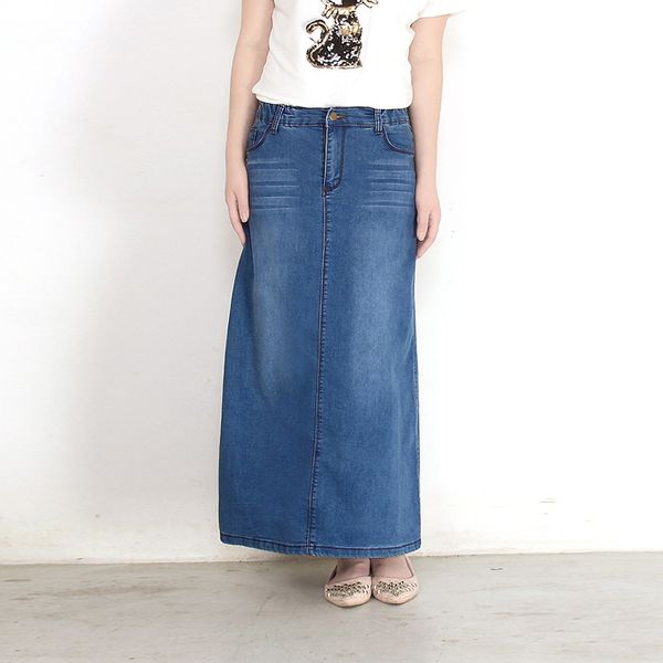 

long denim skirt high waist a-line ankle skirts women summer new arrivals single button pockets blue jean skirt style saia jeans, Black