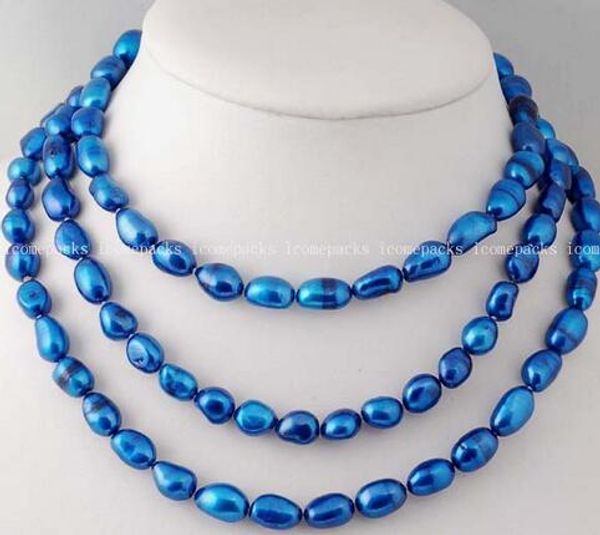 

wholesale nice 8-10*6-7mm deep blue freshwater pearl baroque necklace 43, Silver