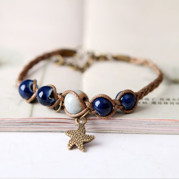 

men bracelet pure hand restore ancient ways forest fastens bracelet braid ceramic star bracelet valentine day gifts, Golden;silver