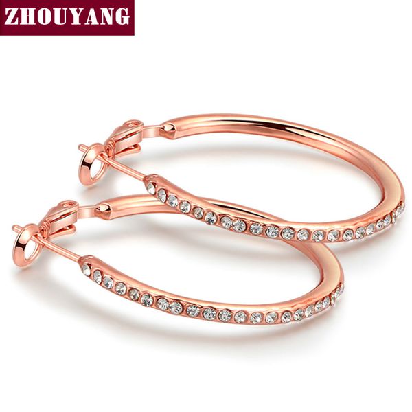 

classic big ruond crystal rose gold color hoop earrings for women austrian crystal zye307, Golden;silver
