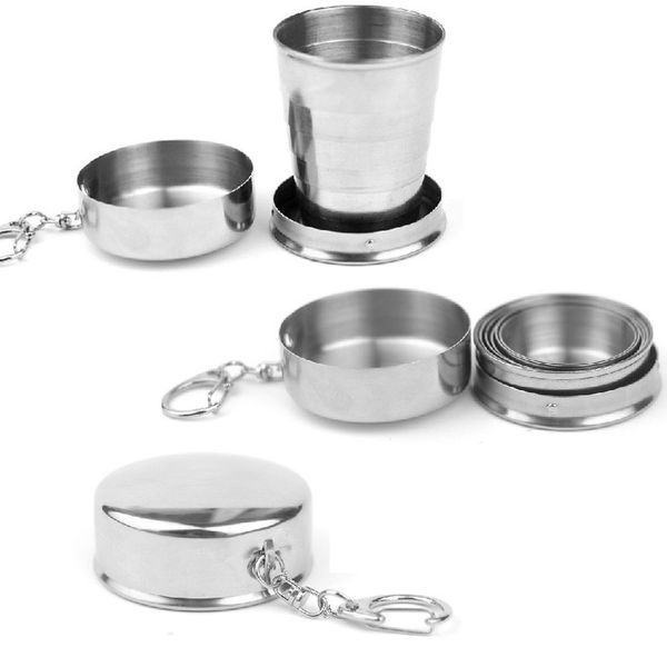 

Stainle teel outdoor uten il camping folding cup tableware with keychain traveling outdoor hiking portable cup t052