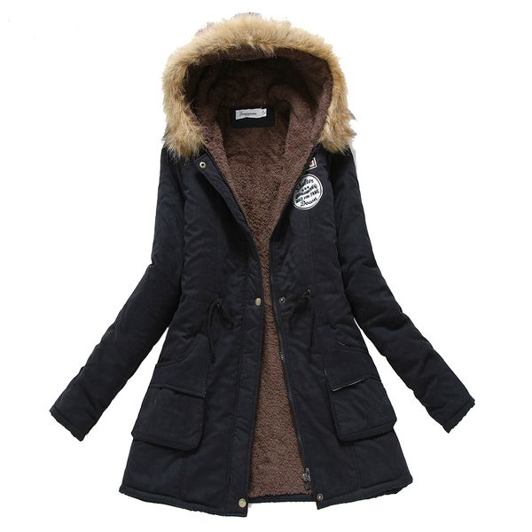 

new women large size thick lamb hair warm sliming coat winter warm hooded coat windproof faux fur parka jacket trench outwear, Black