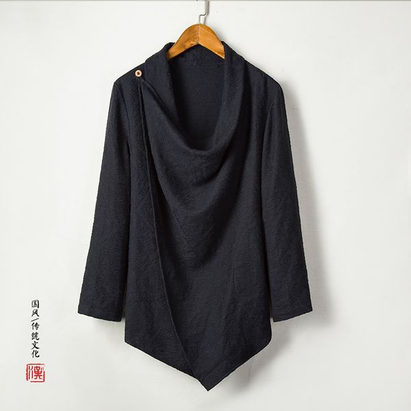 

2018 autumn and winter new style chinese-style cotton linen men mid-length jacquard trench coat, Tan;black