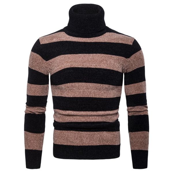 

2018 new winter casual sweaters for men fashion striped men turtleneck sweater slim fit knitted pullover sweater plus size, White;black