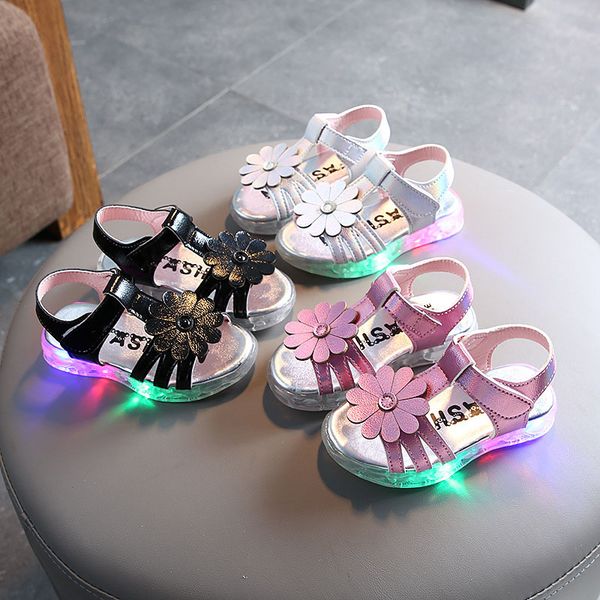 

2020 new fashion big flower summer sandals toddler girls shoes children sandals girls princess soft shoes kids, Black;red
