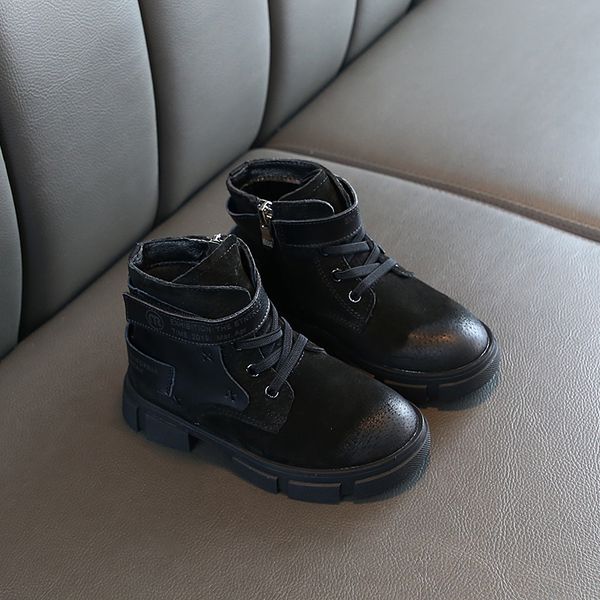 

winter children' martin boots boys genuine leathe breathable warm girls shoes 4-15 years old korean version of the british style, Black;grey