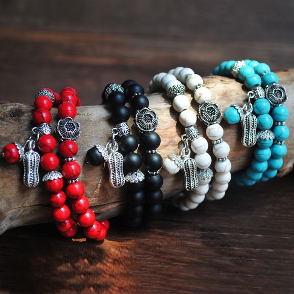 

couple flower and fruit 2 combination sets turquoise beads elastic bracelet bracelet, Black