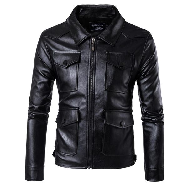 

2019 men's locomotive style pu leather garment clothes with multi-pocket large-size pu leather jacket coat m-5xl sizes, Black
