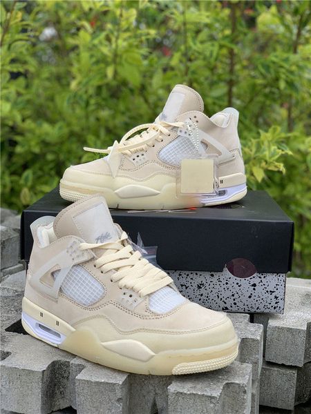 

release off authentic 4 sp wmns sail cream white basketball shoes retro muslin white black man women sneakers with box cv9388-100