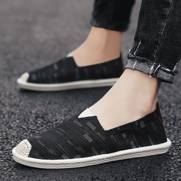 

mens shoes espadrilles fisherman men canvas shoes breathable men's loafers slip on solid black white wrap erf56