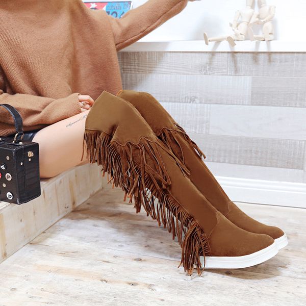 

swyivy tassel boots woman platform winter warm shoes female wedge high snow boot over the knee lady fur snowboots fur boots 45, Black